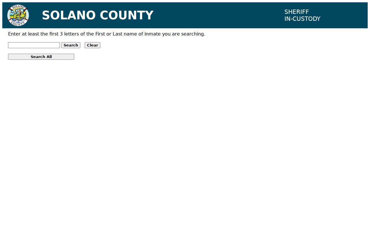 Solano County people search Sheriff in-custody lookup
