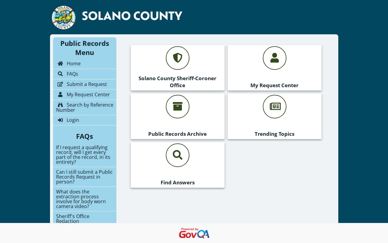 Solano County people search public records request center
