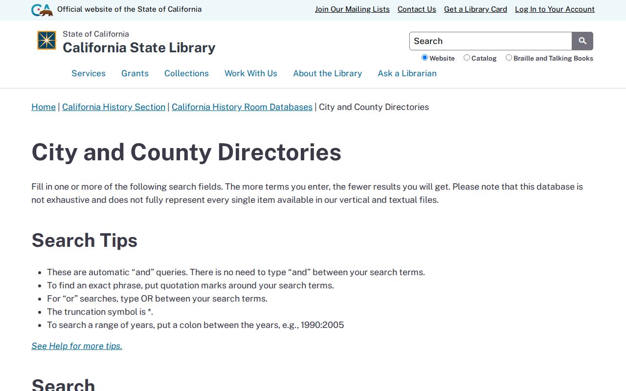 Solano County people directories search at California State Library
