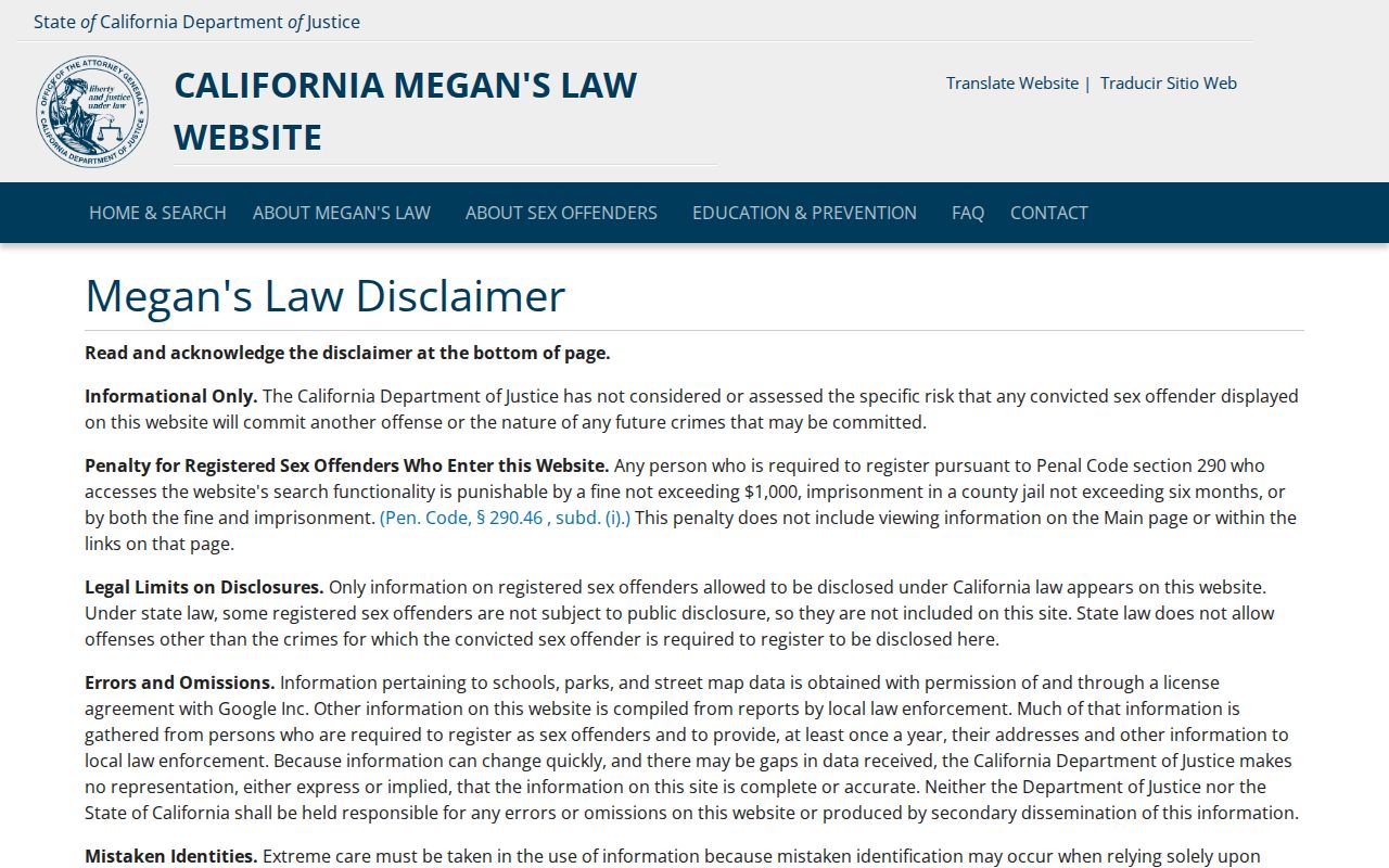 Solano County public records access through California Megan's Law registry