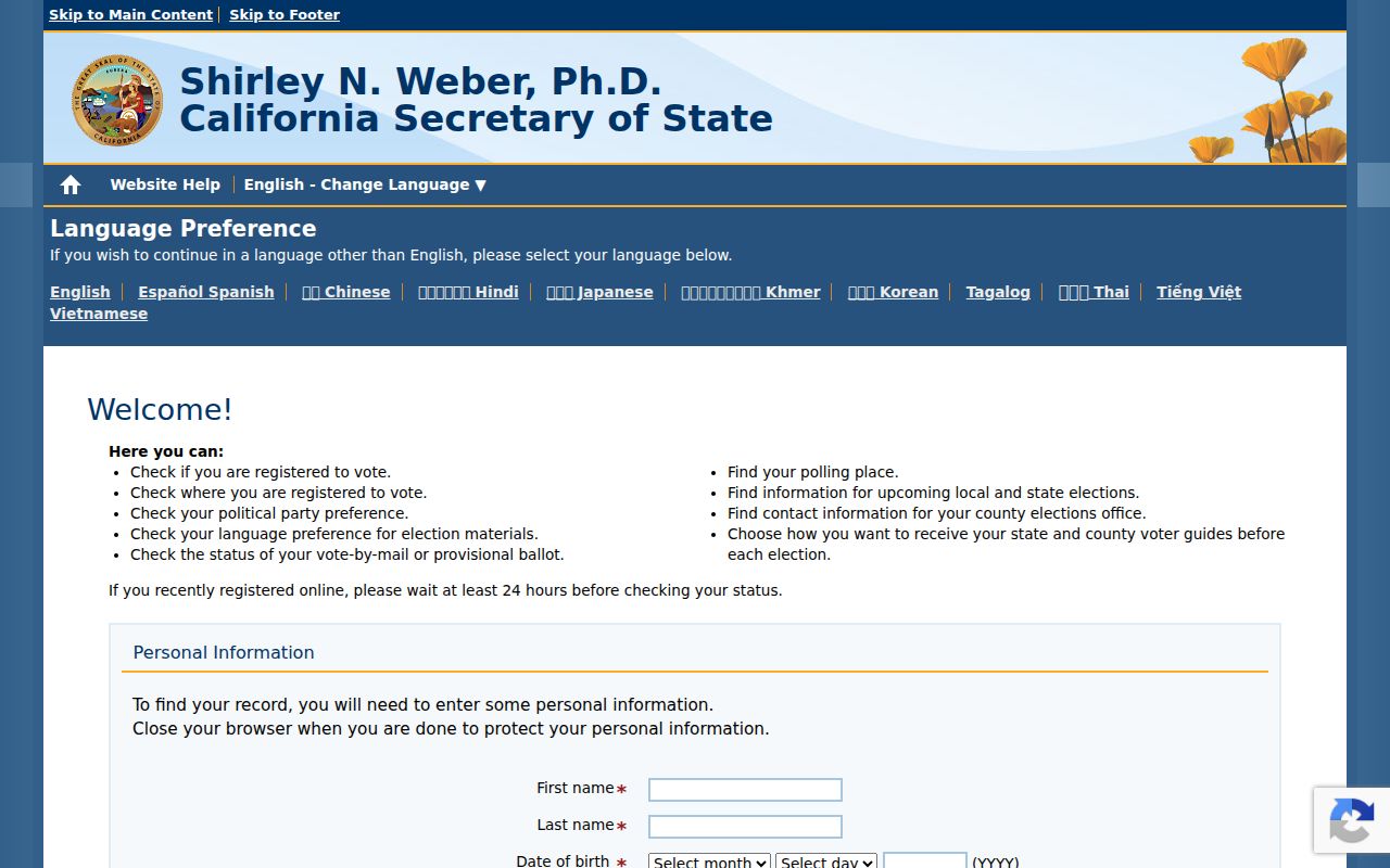 Solano County voter registration My Voter Status lookup